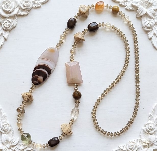 Smokey Quartz, Agate & Gemstone Necklace 37" Smokey Quartz, Agate & Gemstone Necklace 37"
