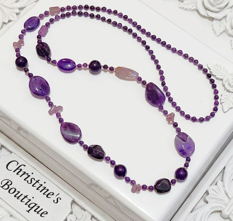Amethyst Gemstone long Necklace 37"