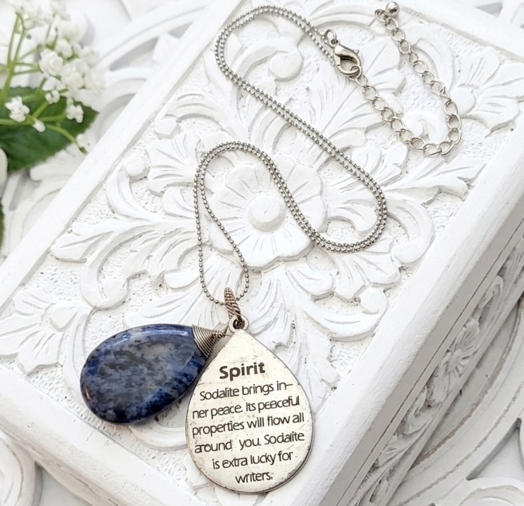 Dog Tag Necklace Blue Sodalite Gemstone Inner Peace