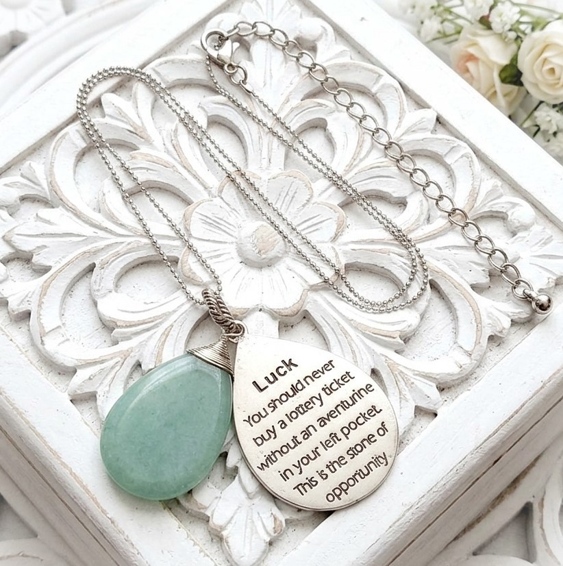 Dog Tag Necklace Green Aventurine Gemstone of Opportunity