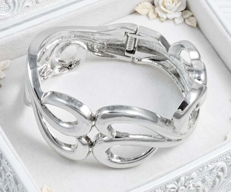 Fashion Silvertone Scrolled Clamp Bracelet