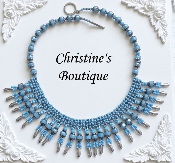 Seed bead necklace, fringe necklace, beaded necklace, turquoise beaded necklace, collar style necklace