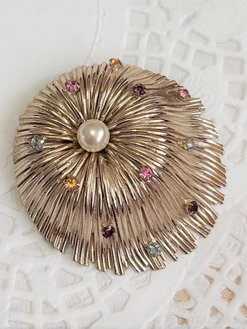 Rhinestones & Center Pearl Inside Out Flower Pin