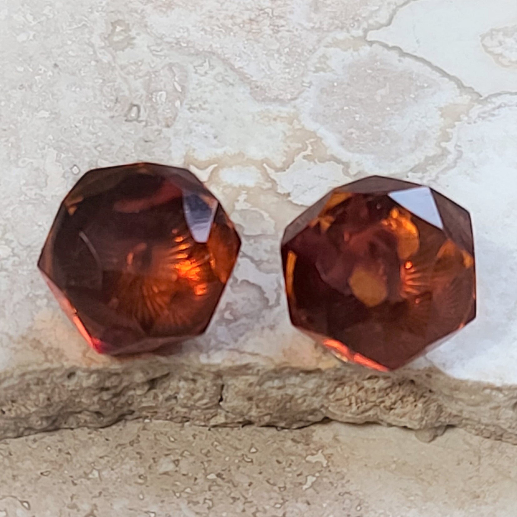 Faceted Cut Amber Sterling SIlver Clip Back Earrings - Click Image to Close