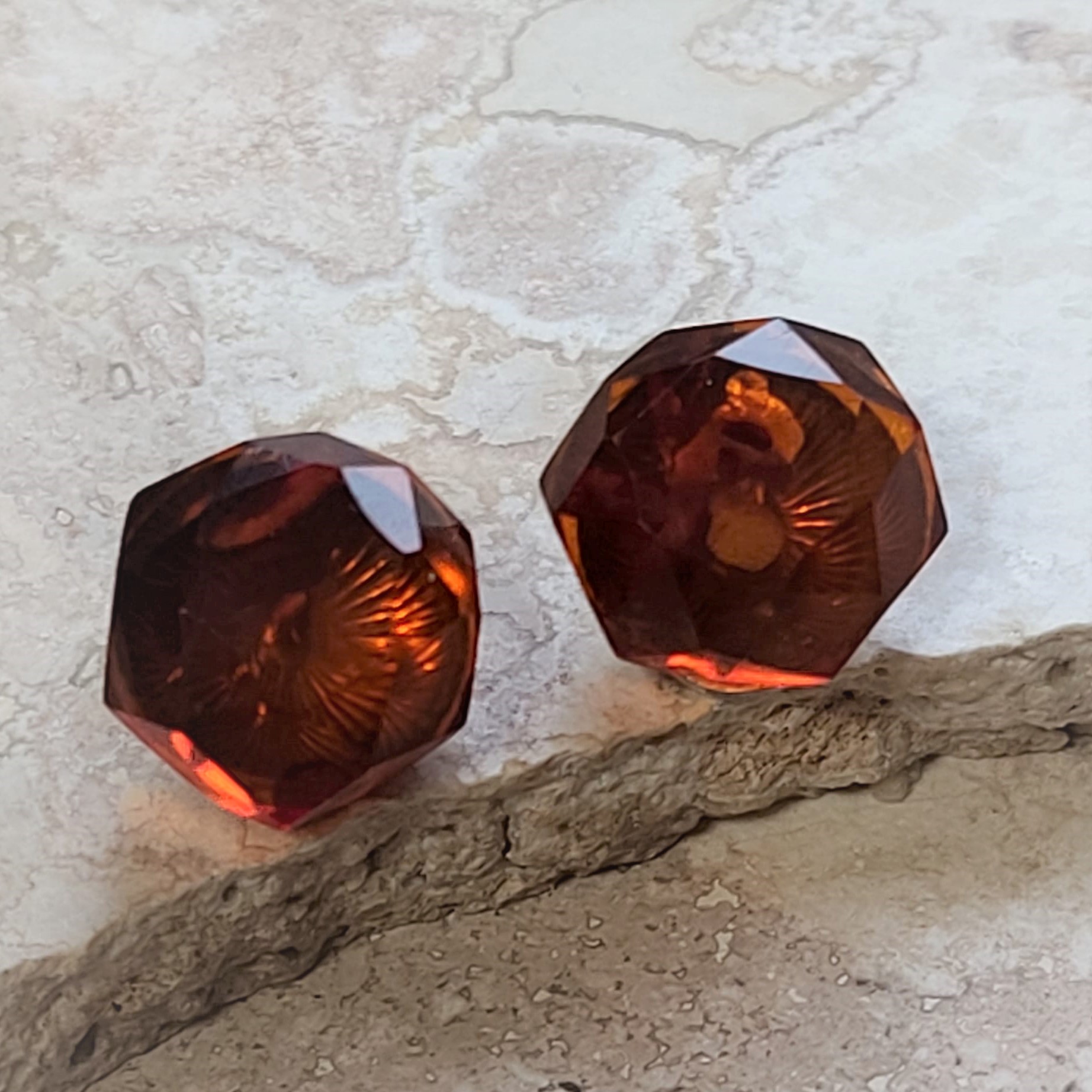 Faceted Cut Amber Sterling SIlver Clip Back Earrings