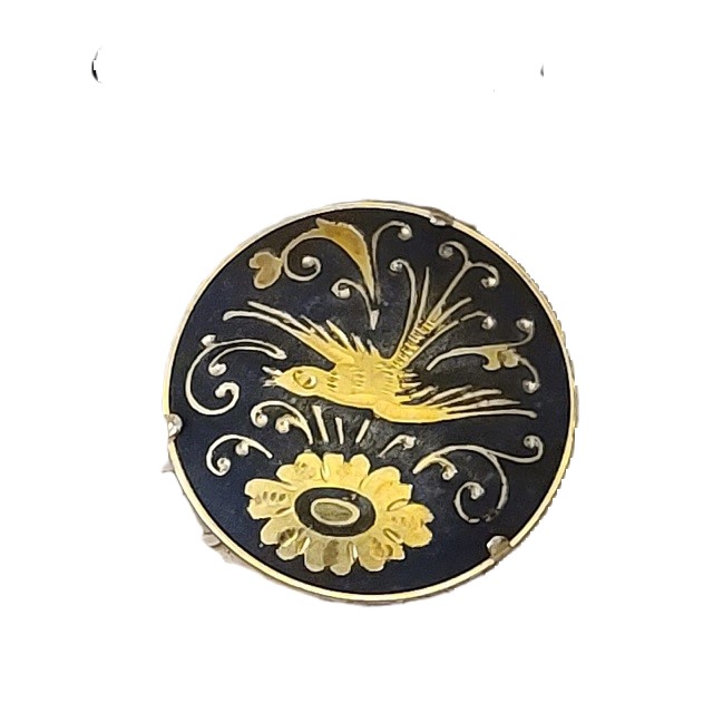 Damascene Bird of Pardise Pin Made in Spain - Click Image to Close