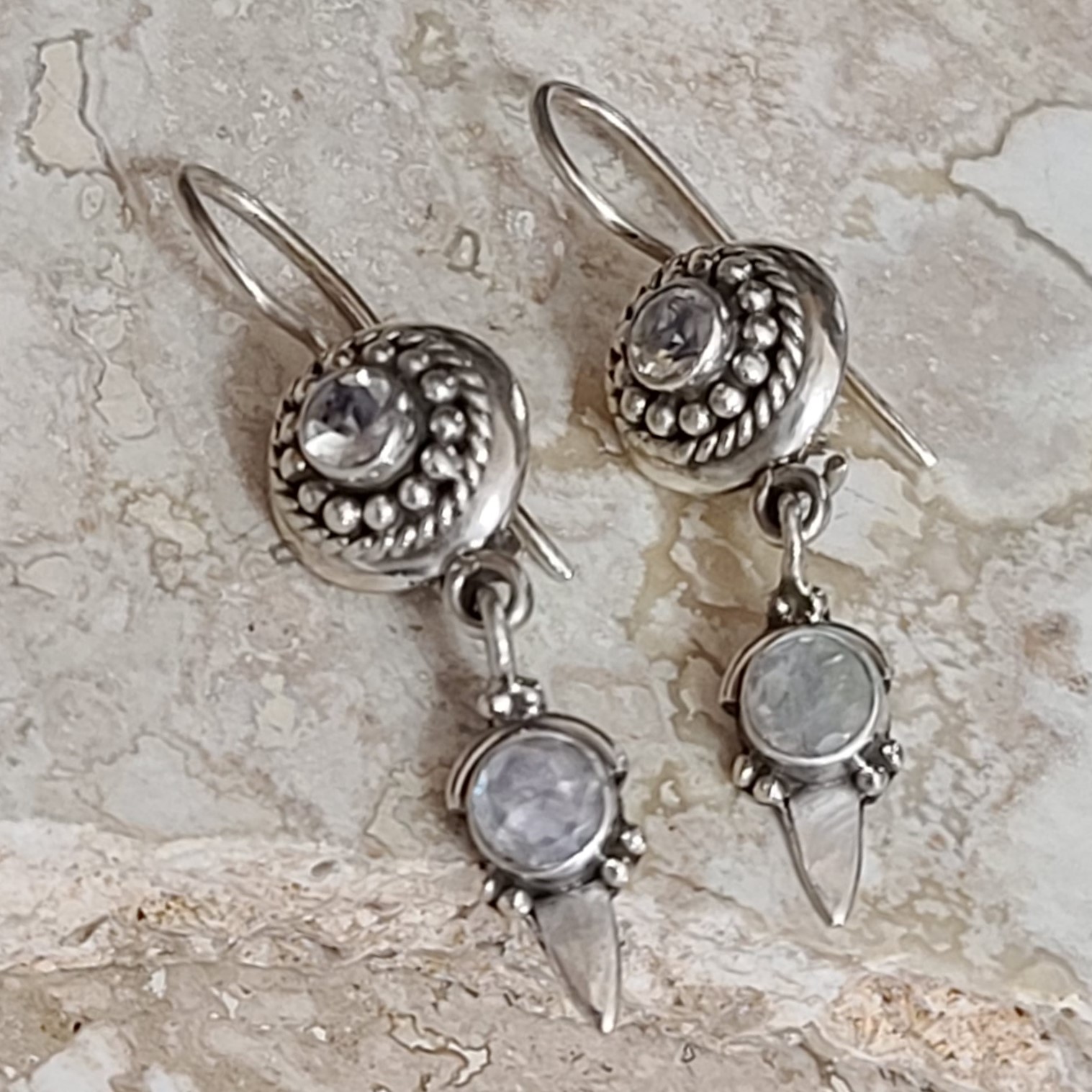 925 Sterling Silver and Moonstone Dangle Earrings