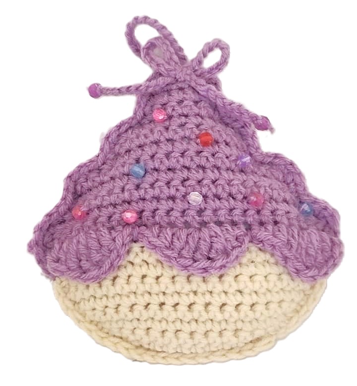 Handmade Crochet Cupcake Ornament Purple - Click Image to Close