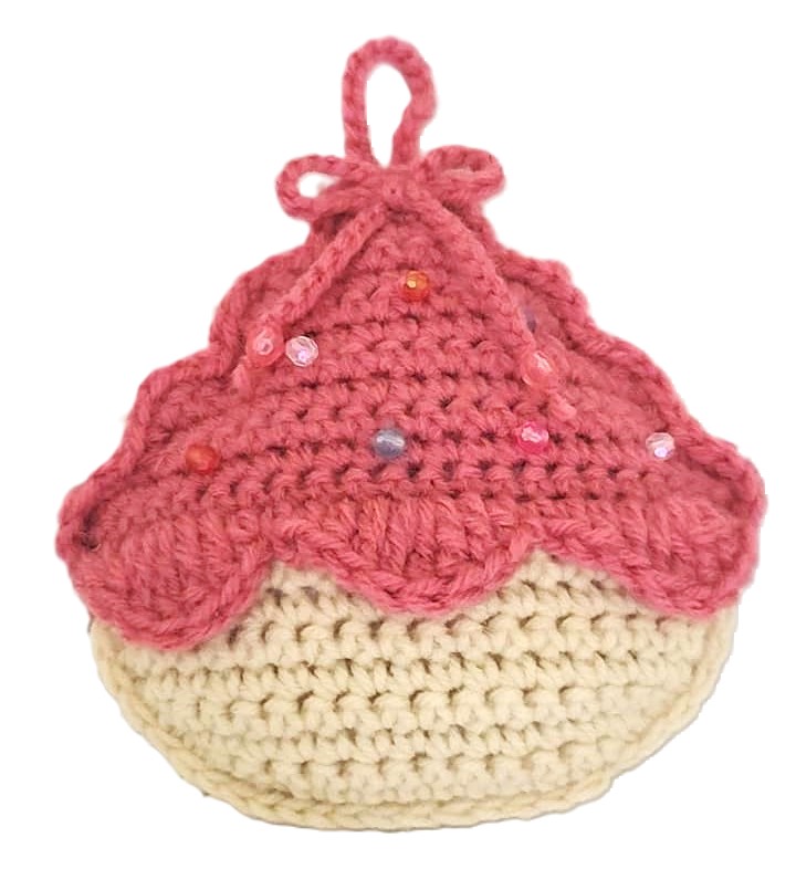 Handmade Crochet Cupcake Ornament Pink Mauve - Click Image to Close