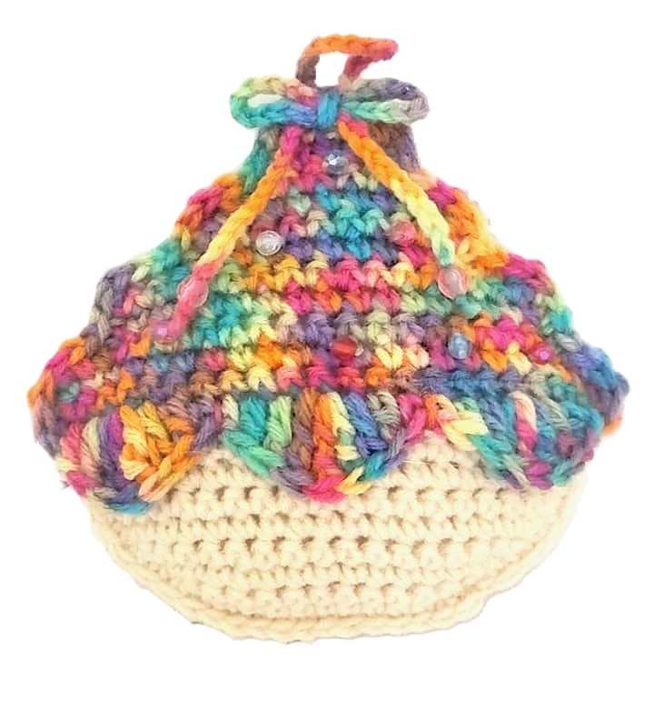 Handmade Crochet Cupcake Ornament Dark color multi - Click Image to Close