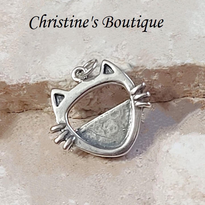 Cat photo charm for bracelet, set in 925 sterling silvere - Click Image to Close