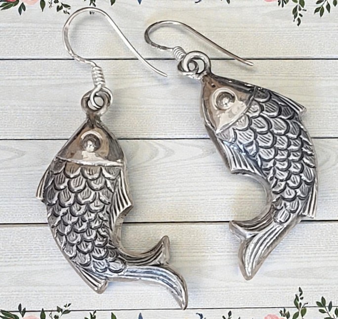 Koi fish earrings, set in sterling silver