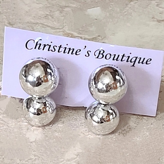 Silver bead earrings, vintage clip ons