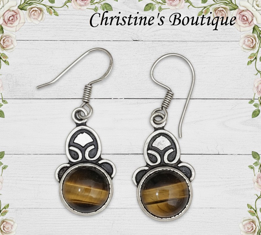 Tiger Eye Gemstone Sterling Silver Earrings Tiger Eye Gemstone Sterling Silver Earrings