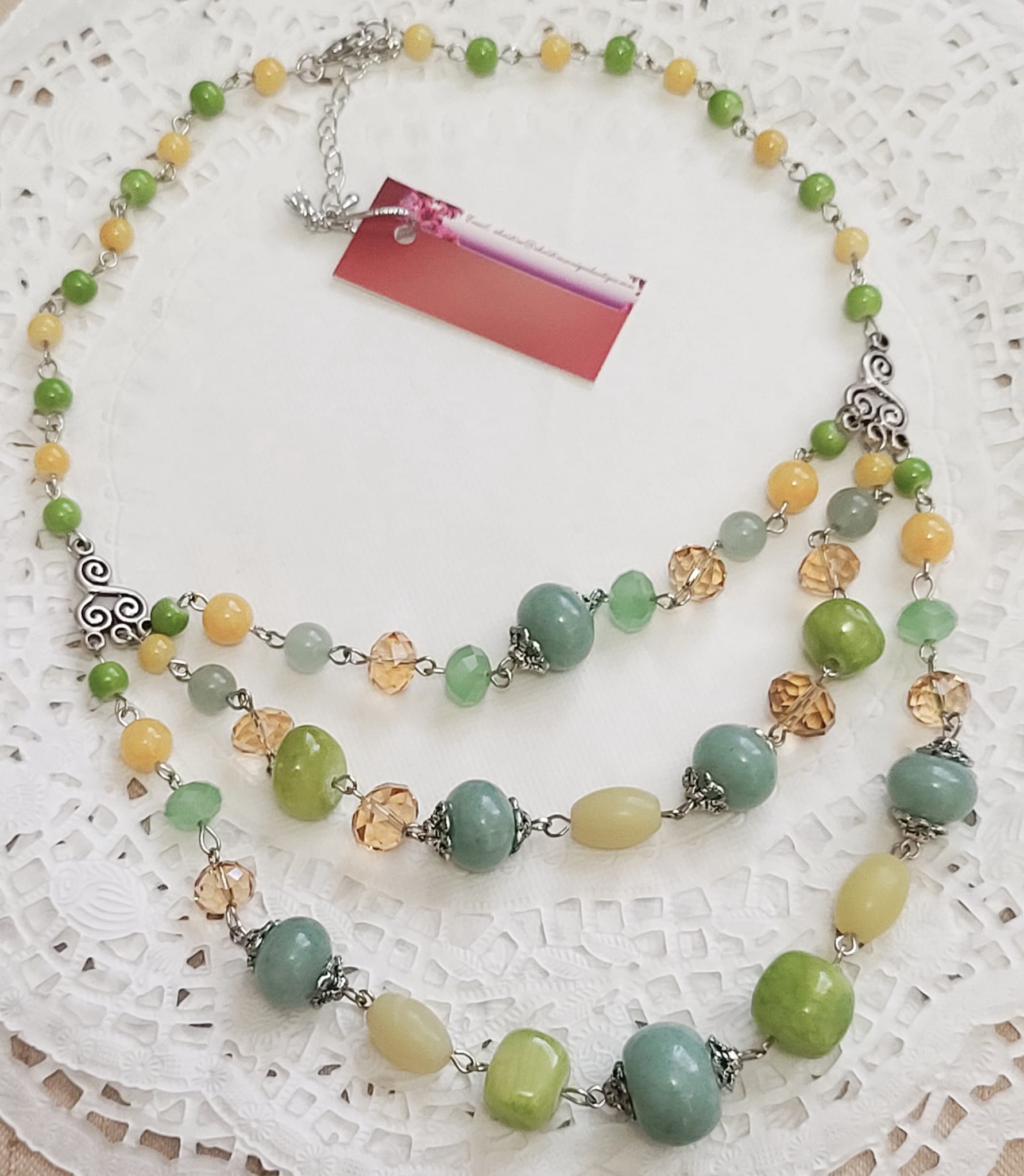 Three Strand Glass and Agate Gemstone Necklace - Click Image to Close