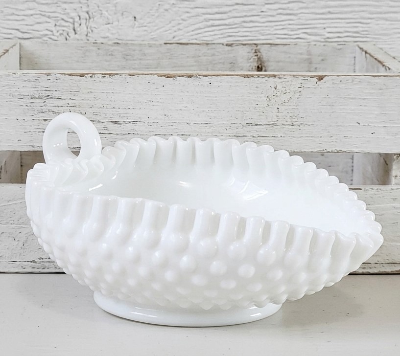 Vintage Fenton Milk Glass Heart Shaped Candy Dish