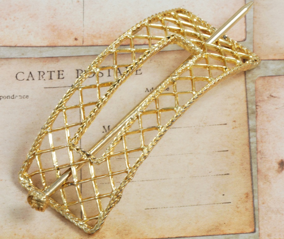 Vintage Basket Weave Goldtone Metal Hair Barrette