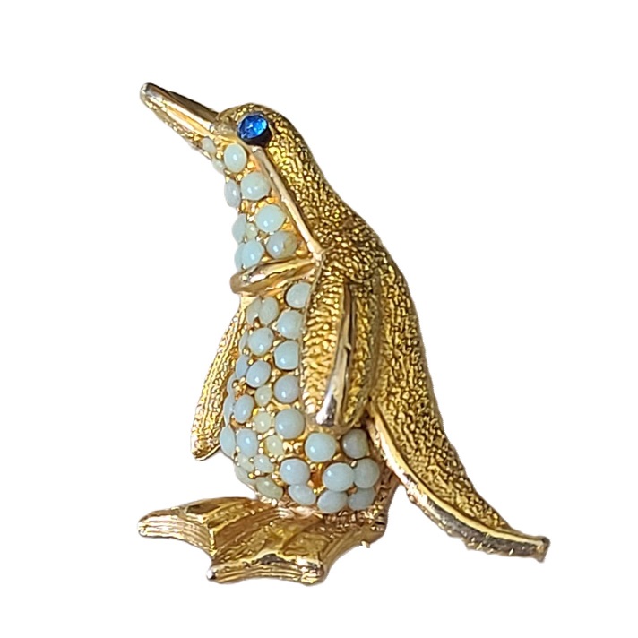 Penguin Pin Surrounded in Light Blue Stones - Click Image to Close