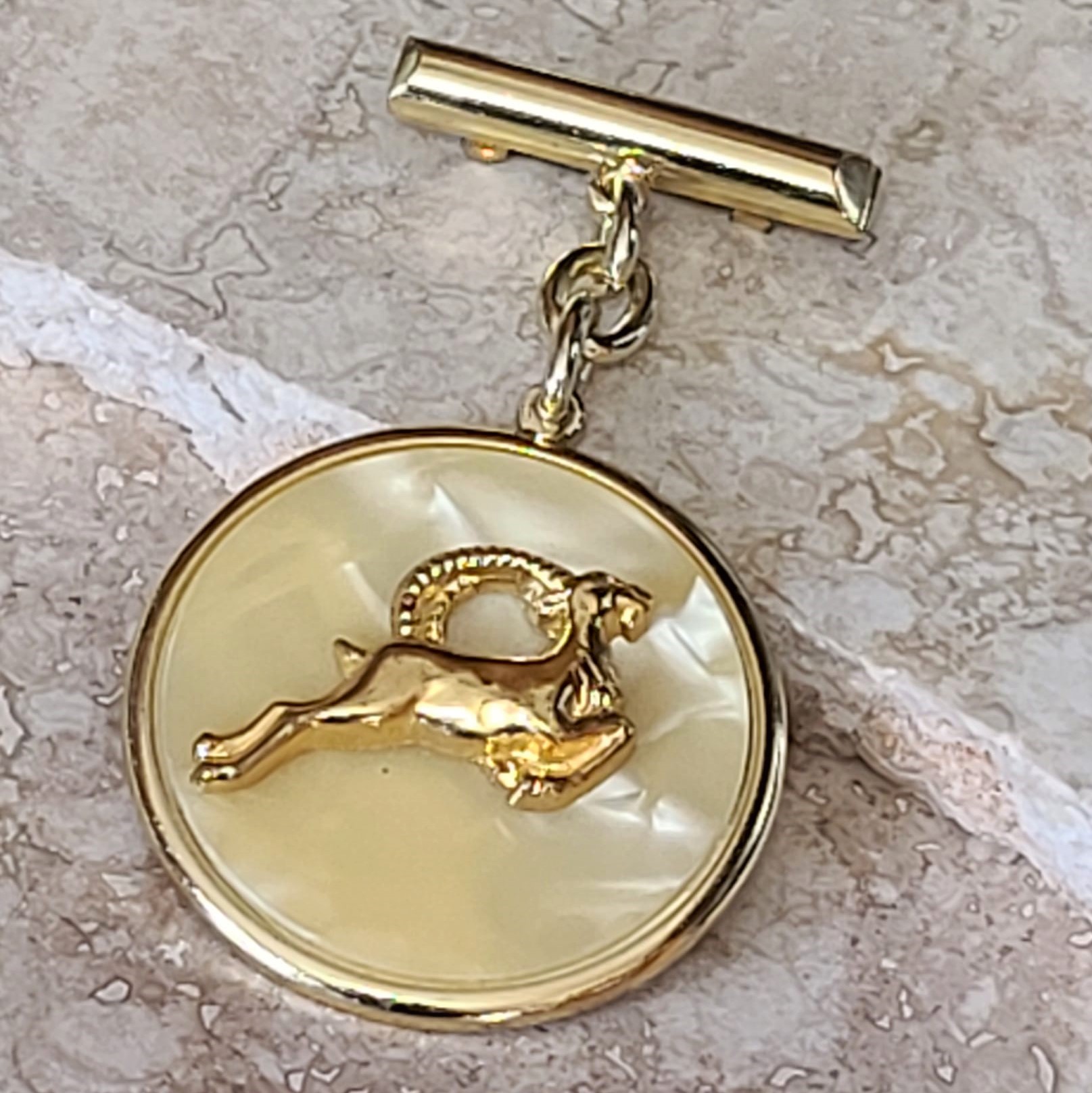 Aries the Ram Horoscope Vintage Pearlized Pin