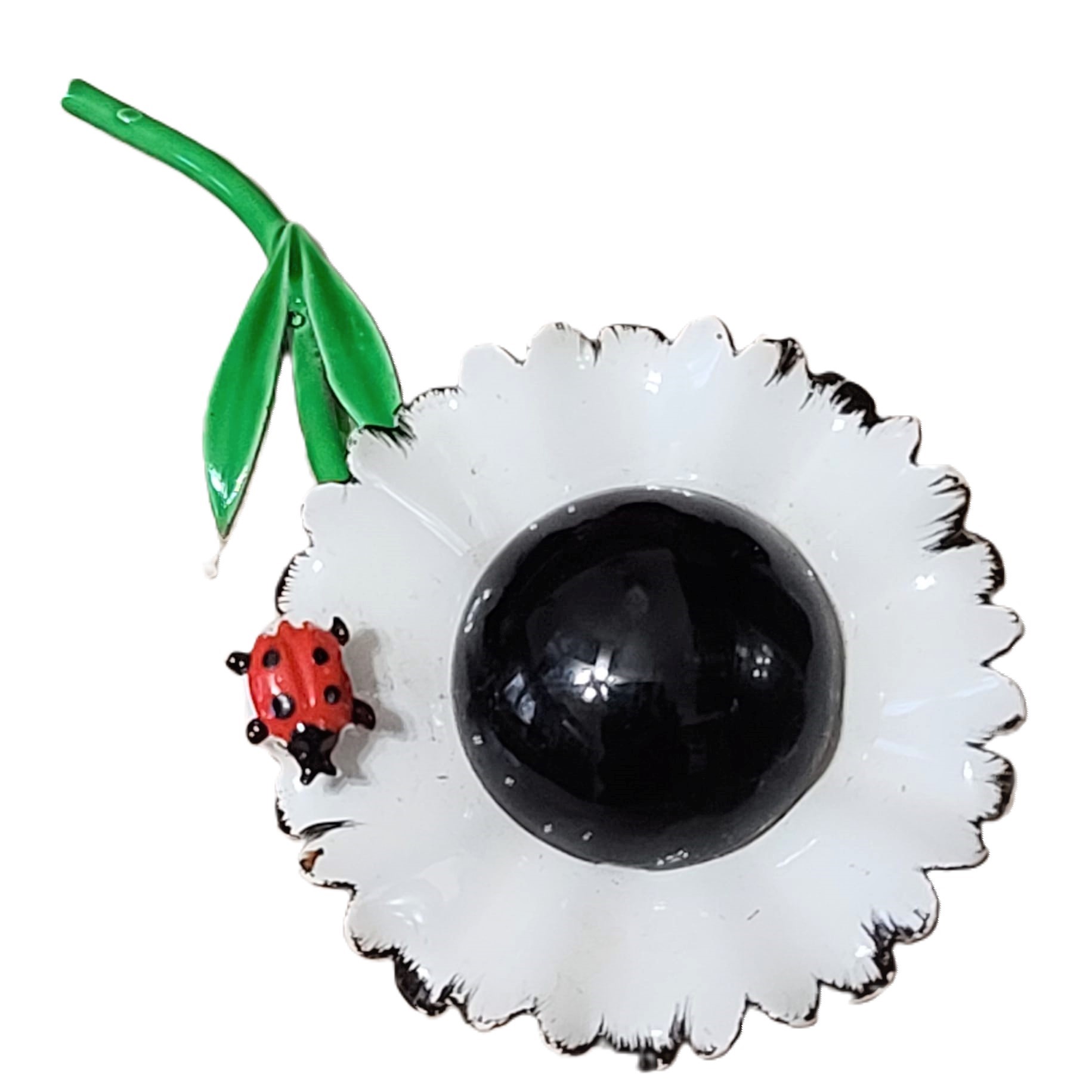 White Flower with Lucky Ladybug Vintage Pin