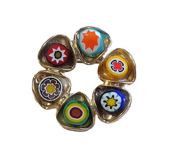 Millefiori Glass Circle Pin