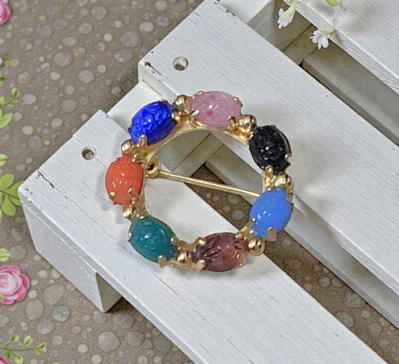 Scarab Muti Stone Circle Pin Scarab Muti Stone Circle Pin