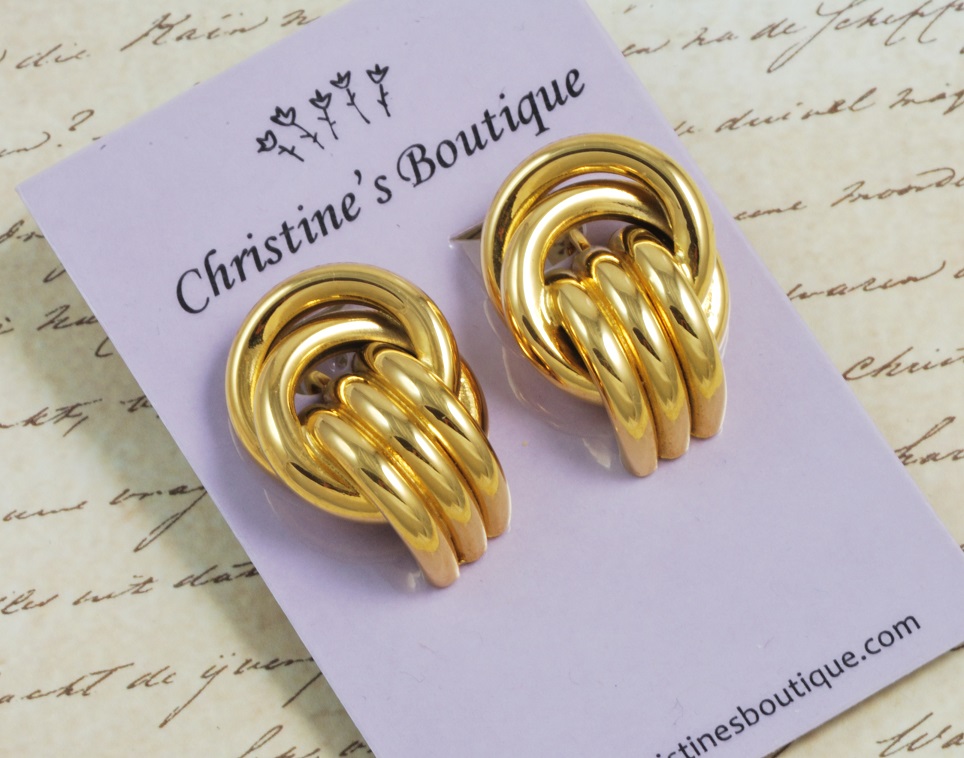 Trifari Goldtone Knot Twist Clip Earrings