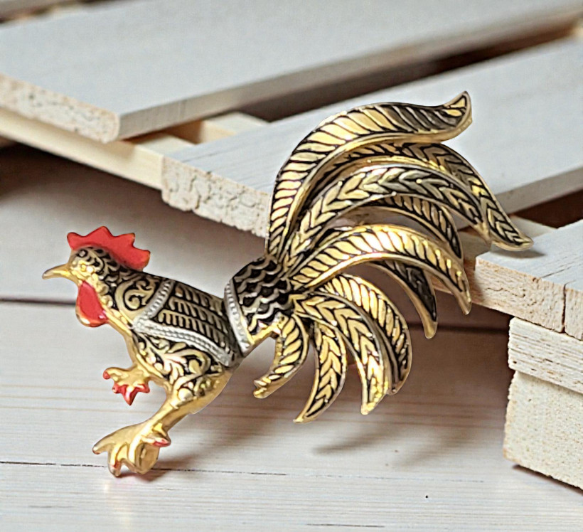 Damascene Signed Spain Rooster Pin Damascene Signed Spain Rooster Pin