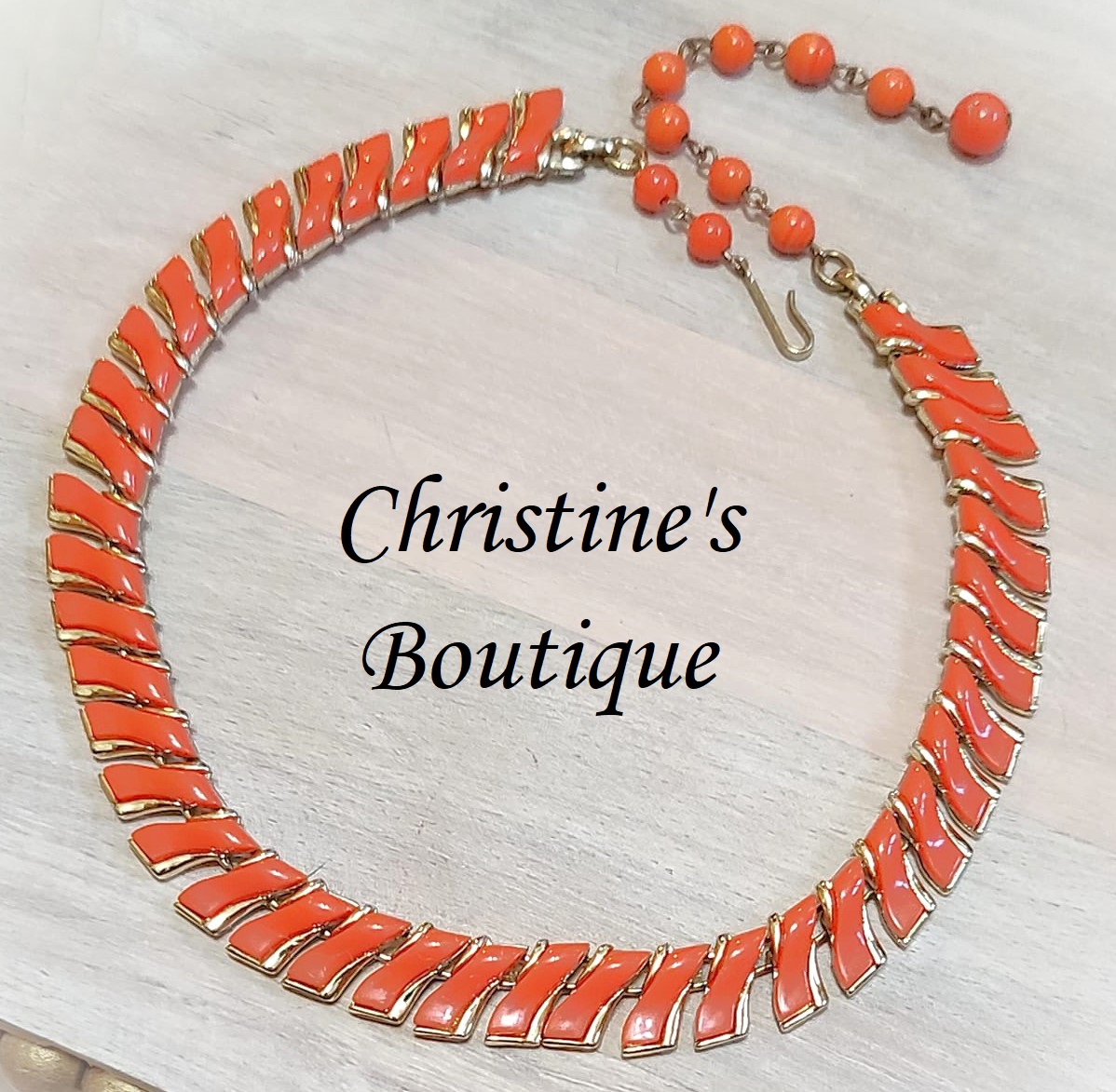 Thermoset vintage choker necklace summer orange signed Coro - Click Image to Close
