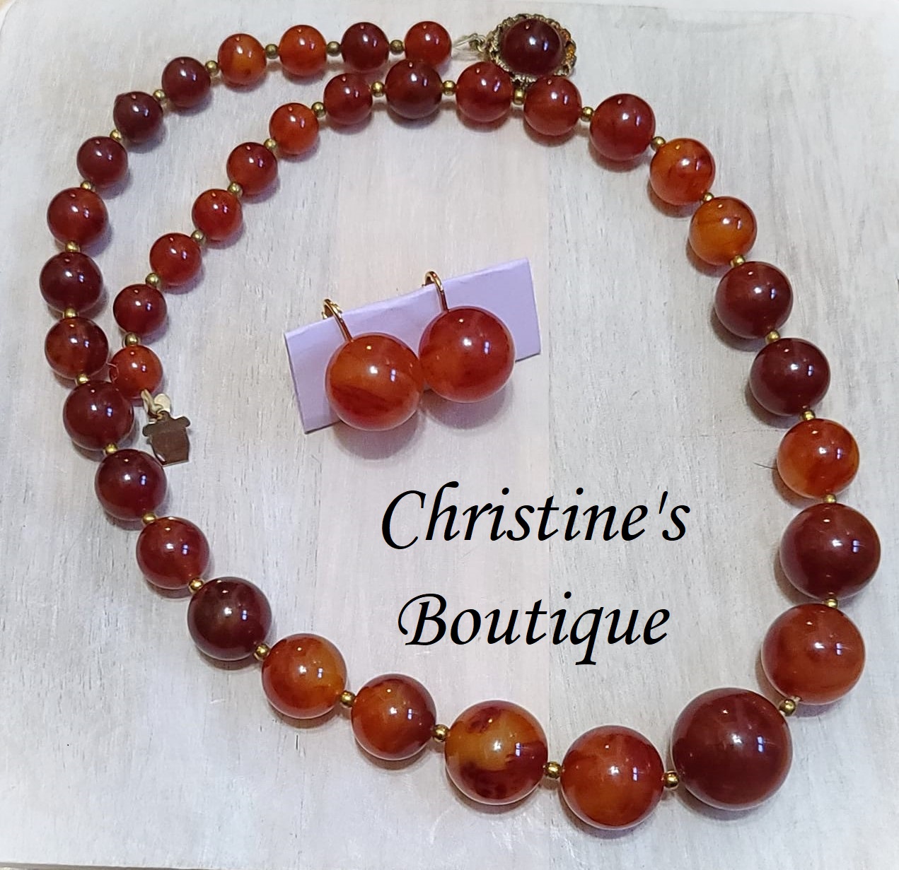 Richelle designer carnelian color beaded necklace and earrings - Click Image to Close