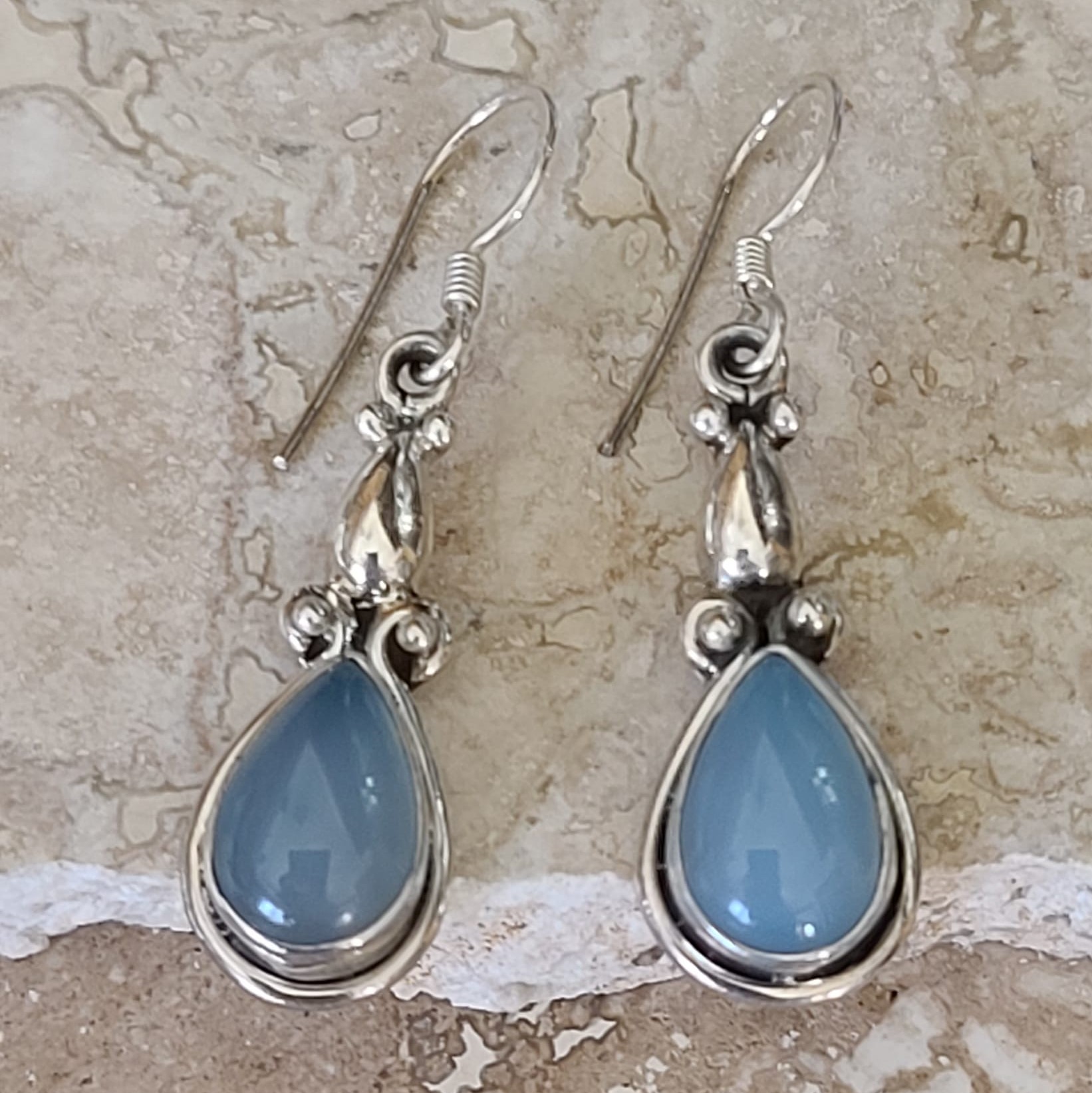 Blue Chalcedony Gemstone & Sterling Silver Earrings