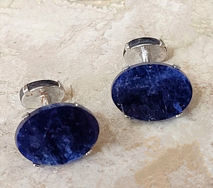 Vintage cuff links, blue polished marbled stone