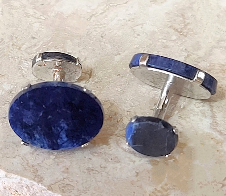 Vintage cuff links, blue polished marbled stone