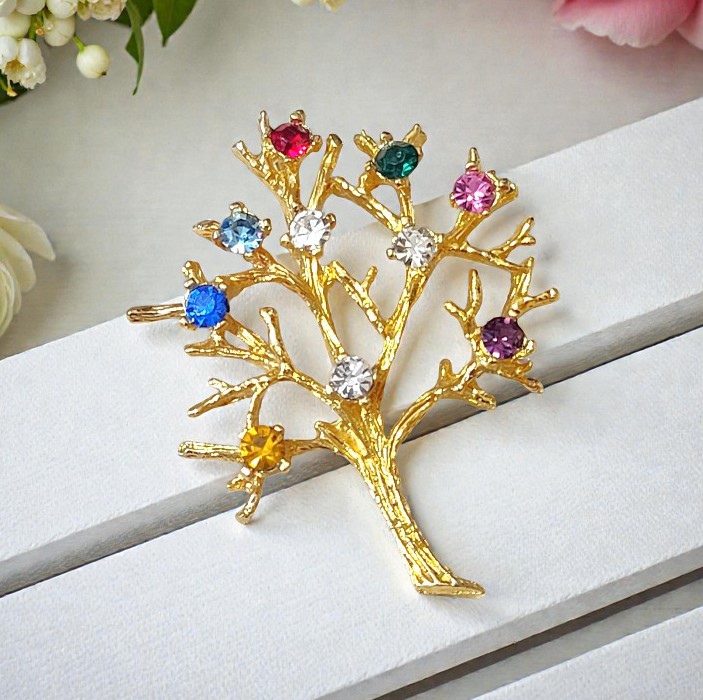 Rhinestone tree pendant, vintage pendant