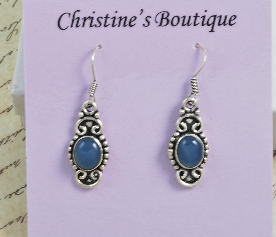 Blue Calcedony Gemstone Sterling Silver Earrings