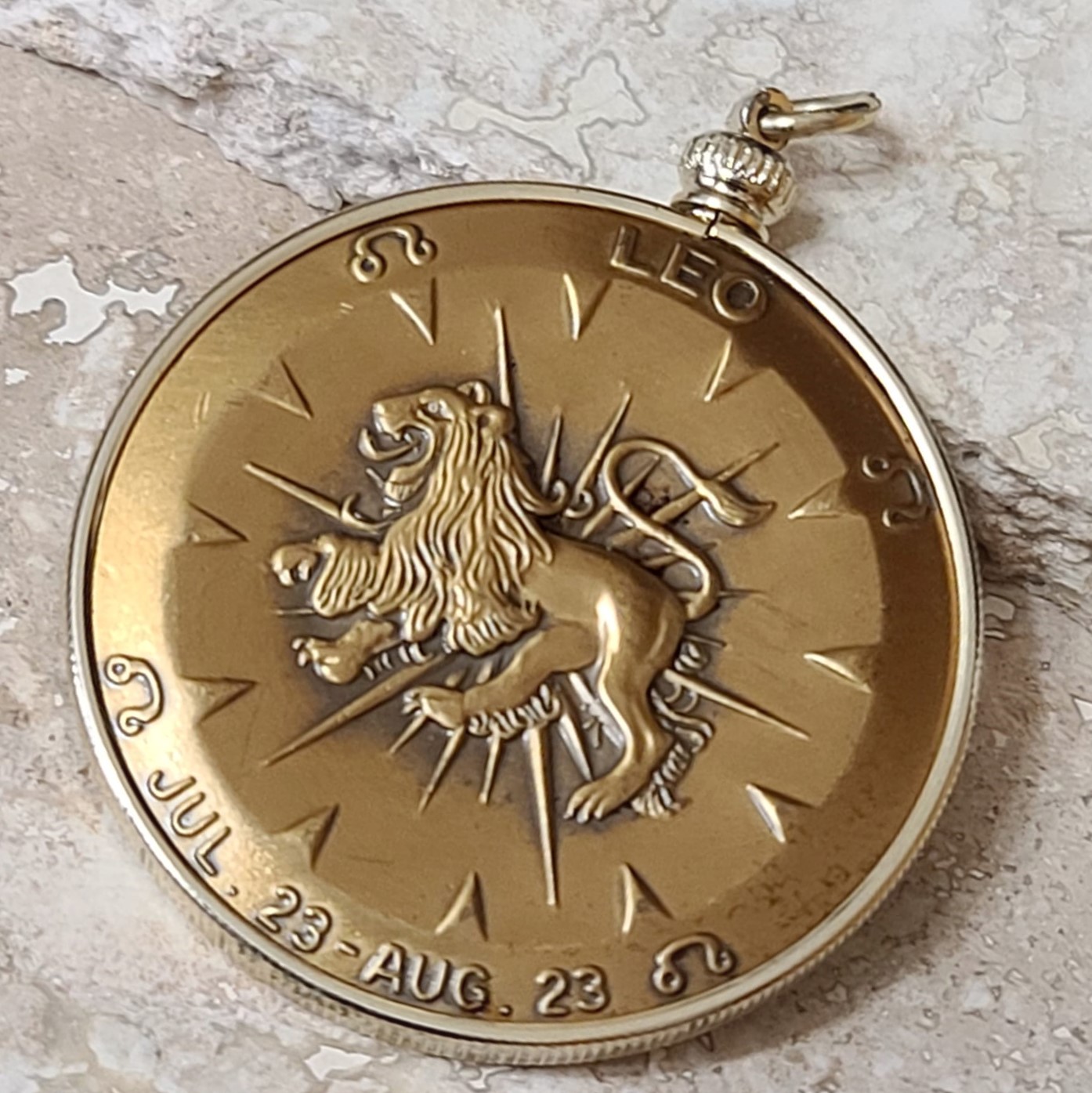 Copper Leo Horoscope and Sundial Pendant