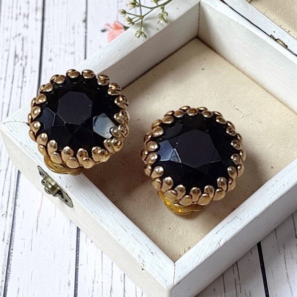 Black and Gold Clip On Earrings