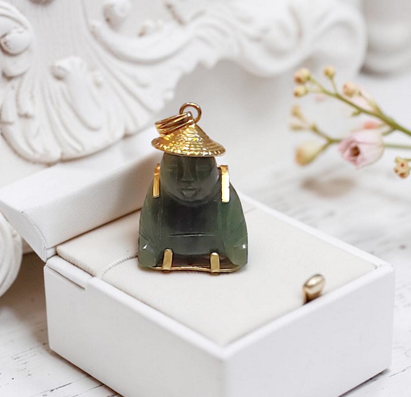 Carved jade pendant charm, asian budda man