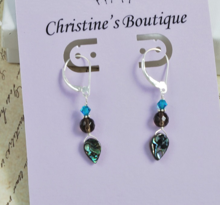 Abalone, Crystal & Glass on Sterling Silver Earrings - Click Image to Close