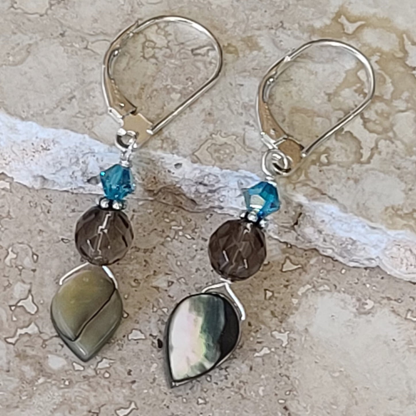 Abalone, Crystal & Glass on Sterling Silver Earrings