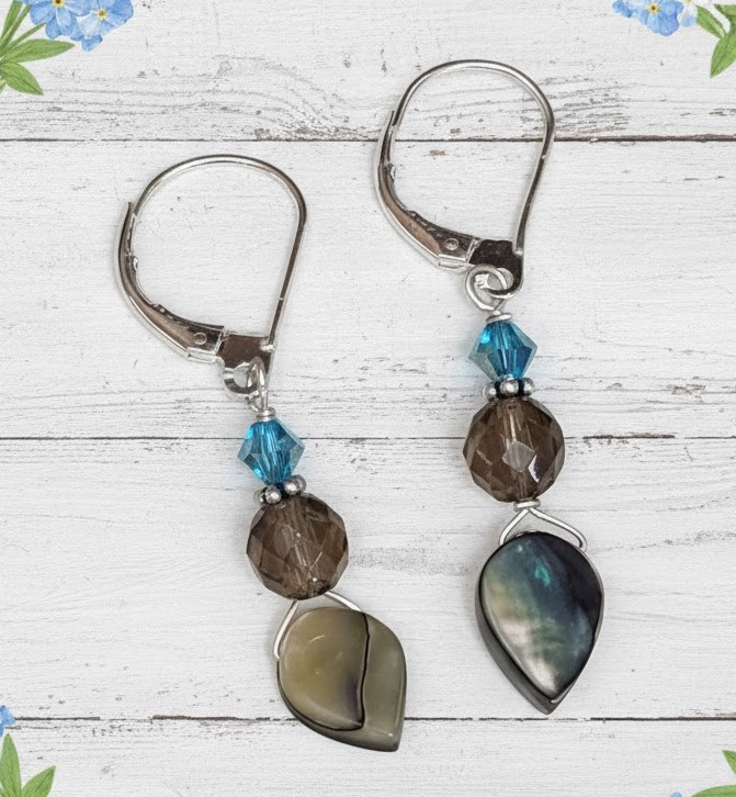 Abalone, Crystal & Glass on Sterling Silver Earrings