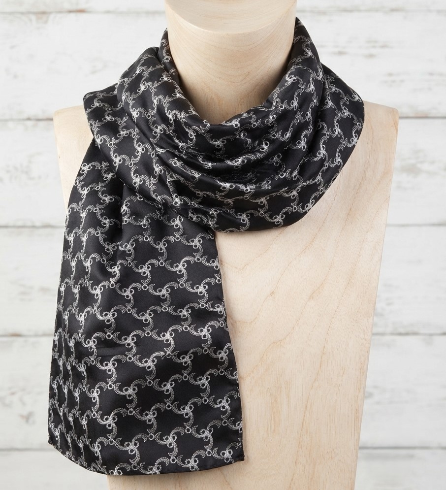 Scarf or Belt Sash Vintage Black with Contrast White Embrodiary