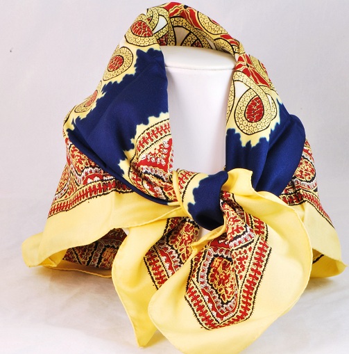 Scarf Silky Polyester Red, Gold and Blue Colors