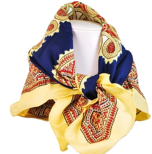 Scarf Silky Polyester Red, Gold and Blue Colors - Click Image to Close