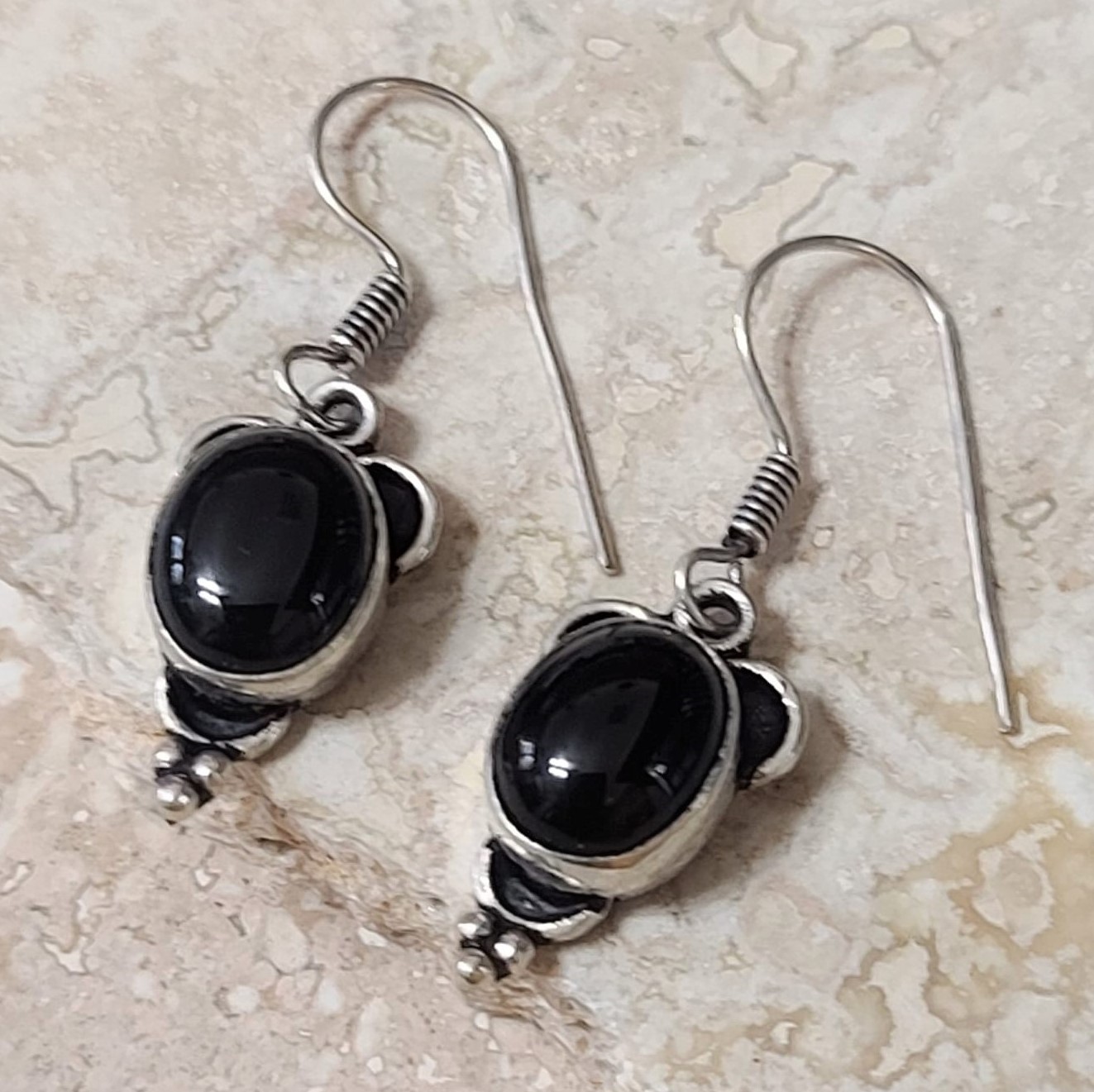 Onyx Gemstone Sterling Silver Earrings - Click Image to Close