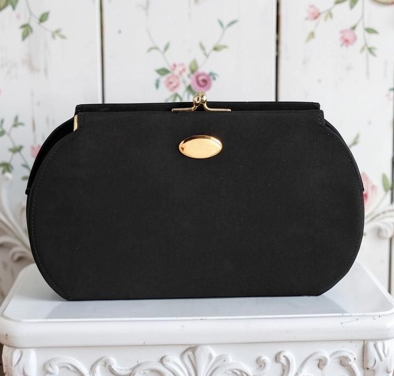 Black Satin Vintage Clutch Purse