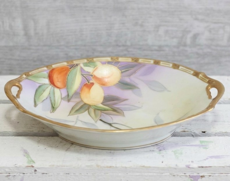 NIPPON Handpainted Fruit Candy Dish w/Gold Trim