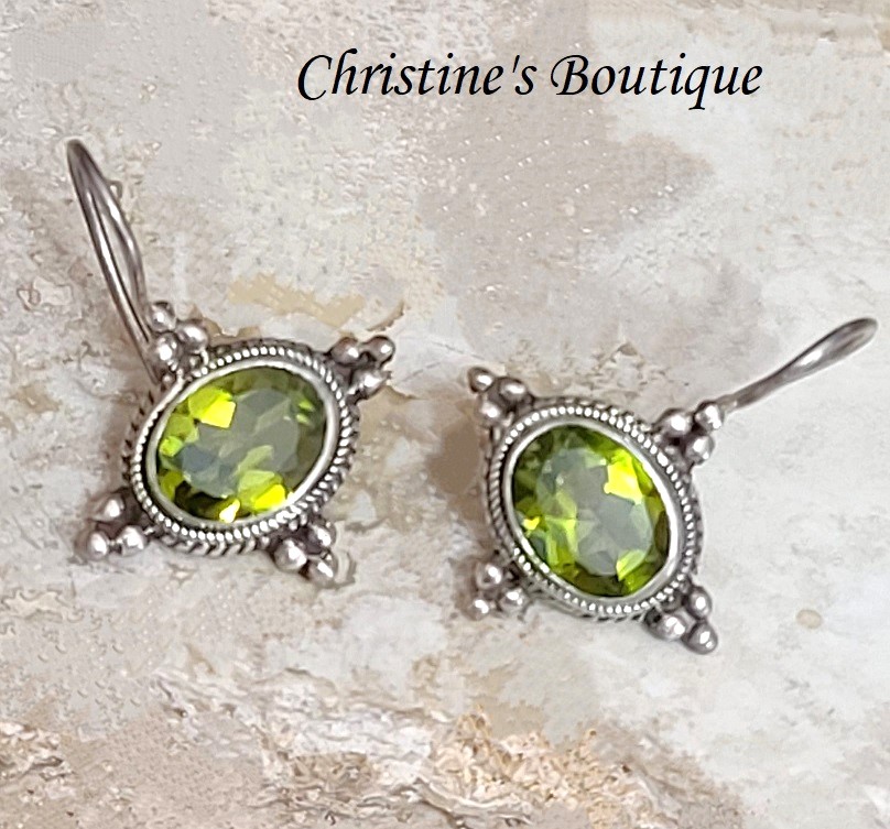 Peridot gemstone earrings, set in 925 sterling silver - Click Image to Close