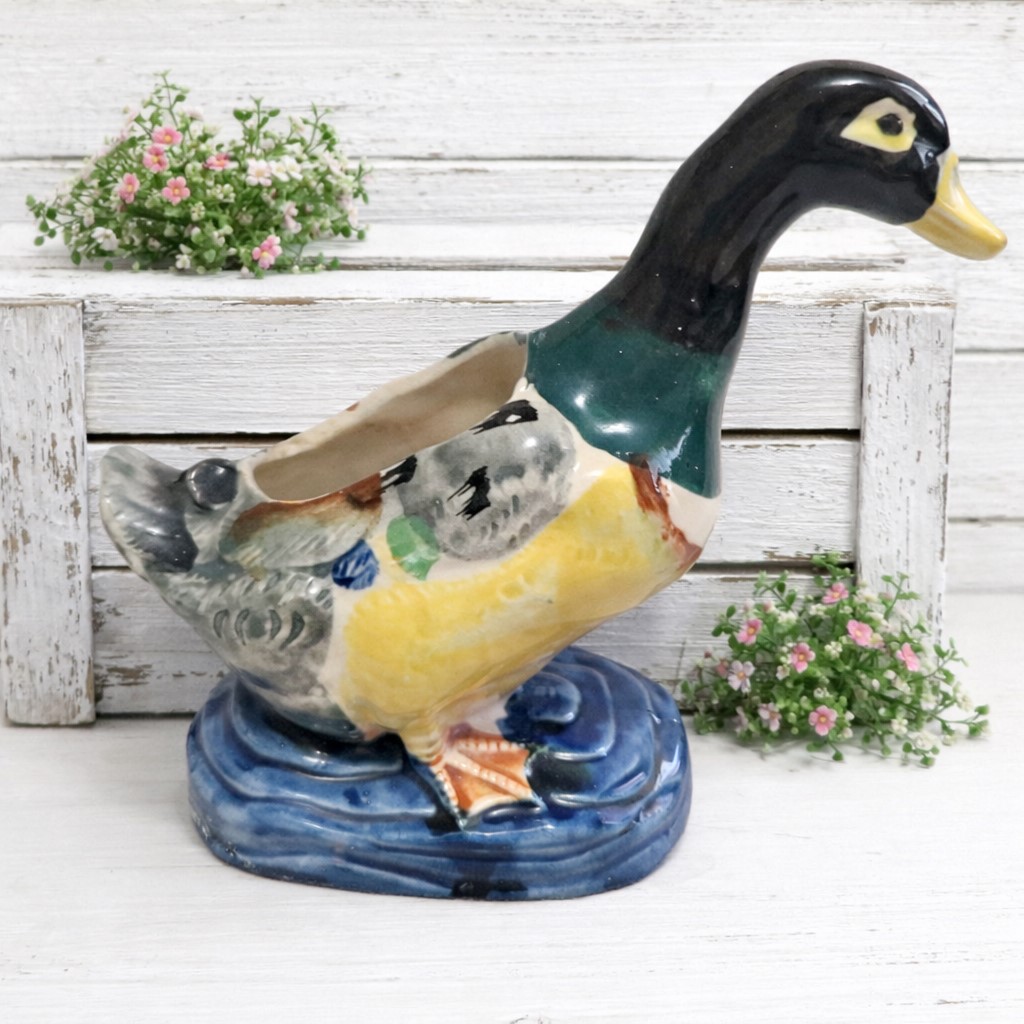 Handpainted Pottery Duck Planter Made in Occupied Japan