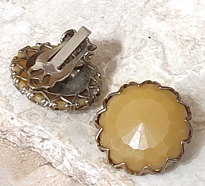 Butterscotch cabchon earrings, vintage clip on